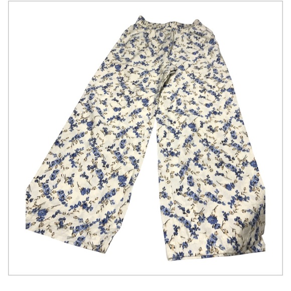 A new Day Floral Cream and Blue Women's Pants Wide Leg size S - Picture 2 of 6